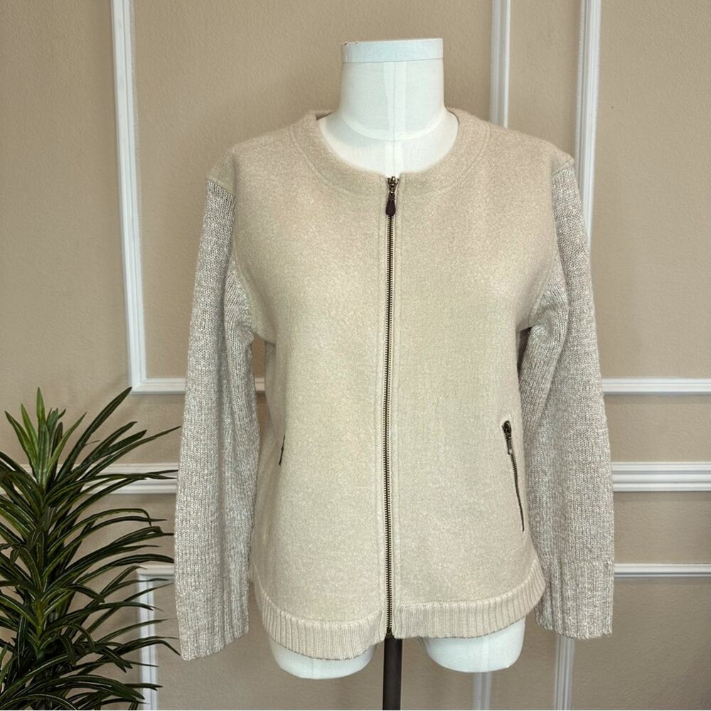 SUNDANCE  Merino Wool blend  Knit Stadium Jacket Tan Women’s Size L